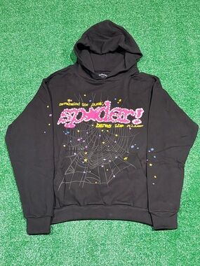 Black 'spxdler!' Graphic Hoodie with Pink Lettering
